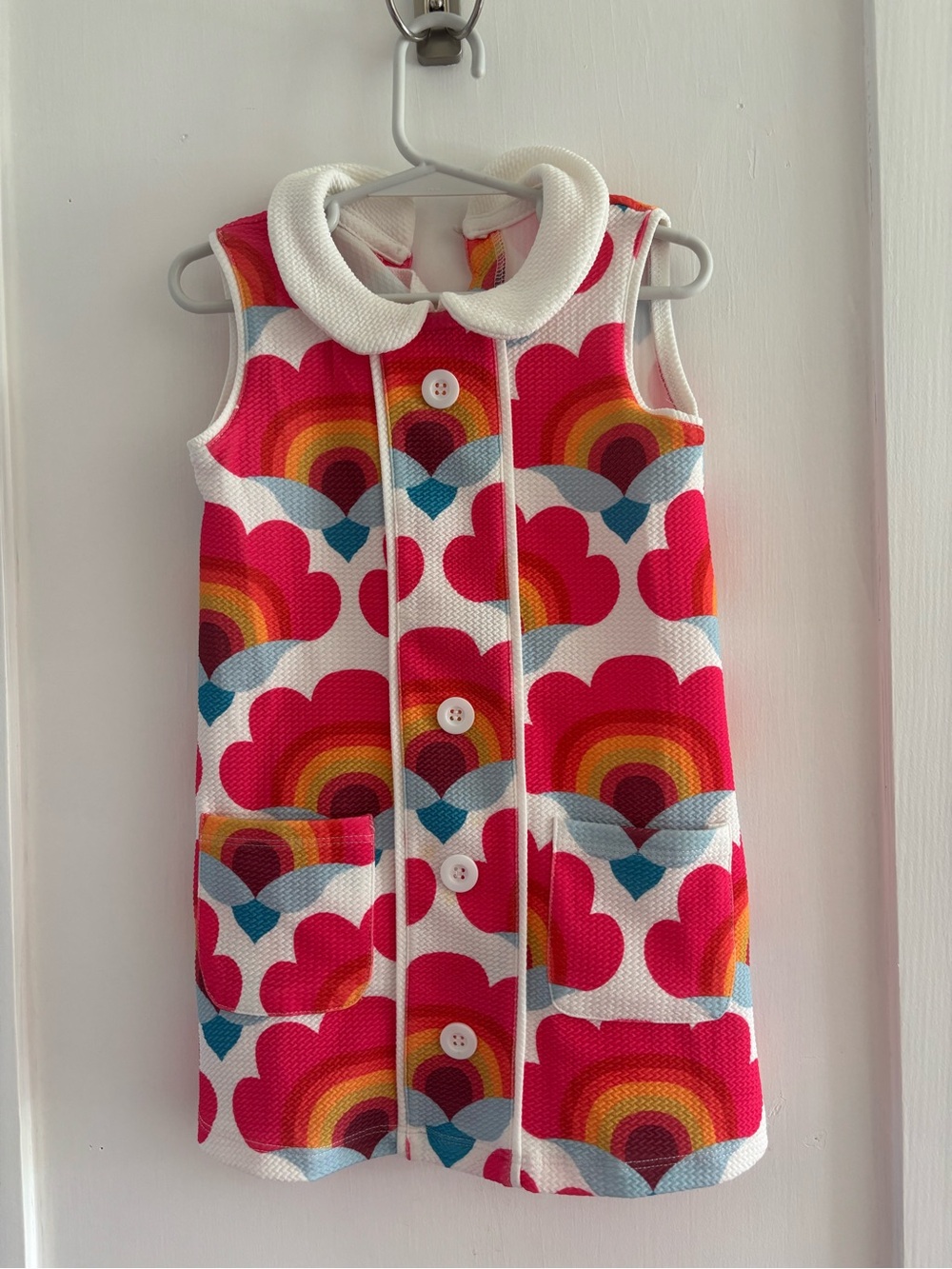Girls Mod Pink Rainbow Graphic Print Sleeveless Dress—Sz 4T